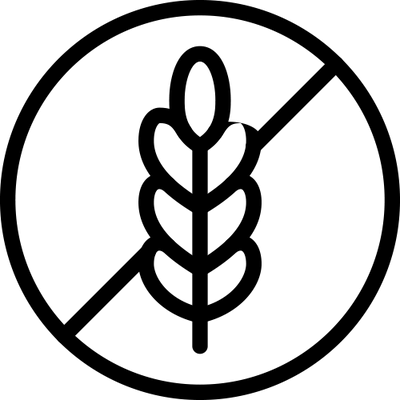Allergen warning symbol with a wheat stalk inside a circle with a line through it on a white background.