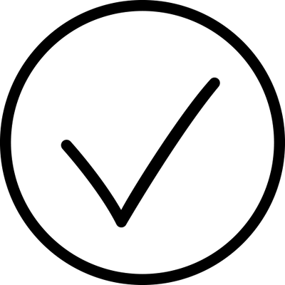 Black check mark symbol inside a circle on a white background